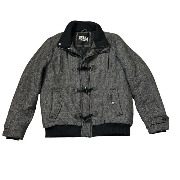 Urban Classics Jacket Coat Mens Size XL Dark Gray Herringbone Wool Blend Warm - Picture 2 of 12